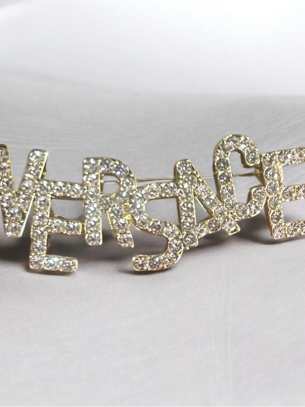 Crystal Logo Name Hair Clip in Gold